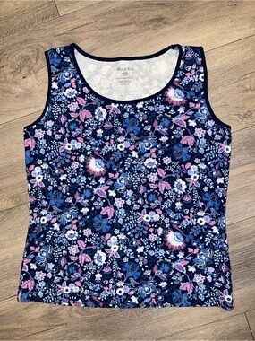 Women's White Stag Blue Floral Multi Color Tank Sleeveless Size Small 4-6  Y2K